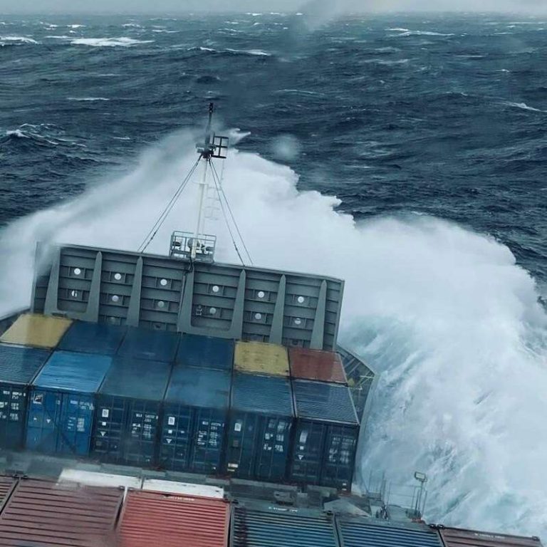 Containers aboard a ship in rough seas